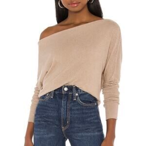 ENZA COSTA Cashmere Cuffed Off the Shoulder Top Women Small Khaki Long Sleeve